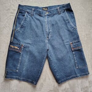 Raw Blue Men's Denim Cargo Shorts Blue Size 38 Cotton Pockets Vintage Baggy Y2K